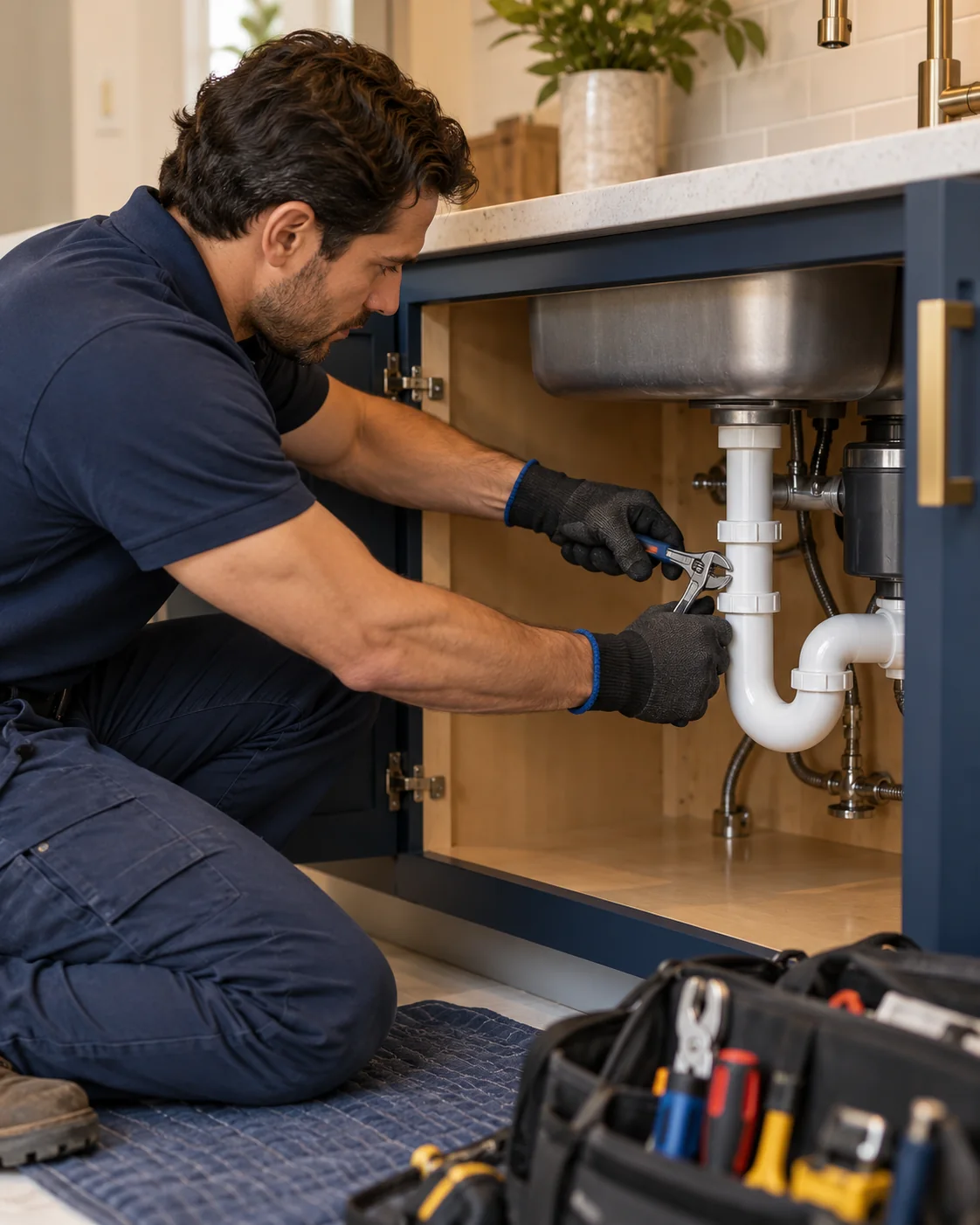 Illustrative property plumbing services service scene