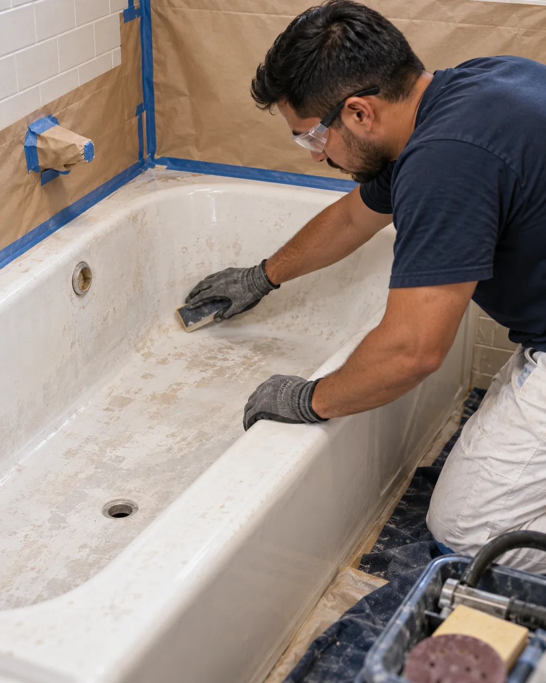 Illustrative tub & countertop resurfacing service scene